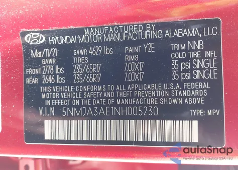 2022 Hyundai Tucson Se from USA, damaged, VIN 5NMJA3AE1NH005230